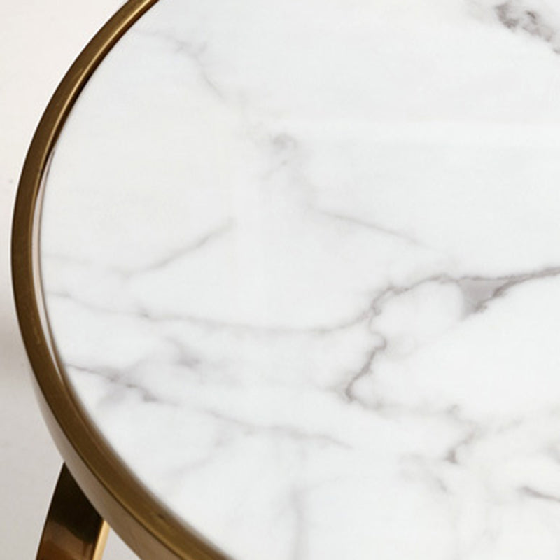 Table basse moderne de luxe en marbre avec base ronde en titane et acier inoxydable pour salon 