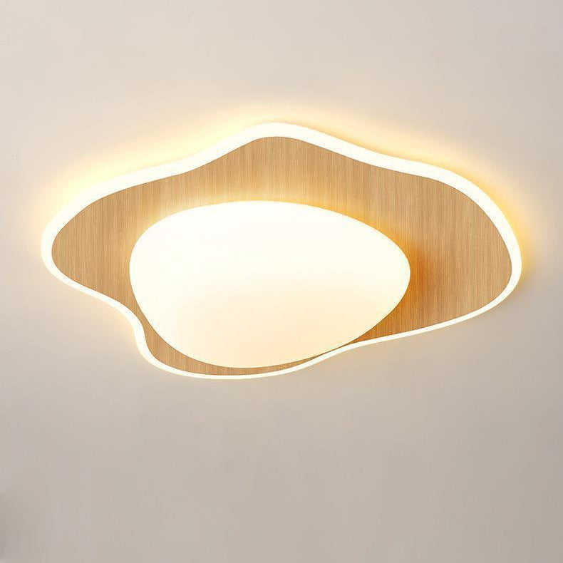 Moderne Einfachheit Pochiertes Ei Runde Holz Kunststoff LED Unterputz Deckenleuchte für Schlafzimmer 
