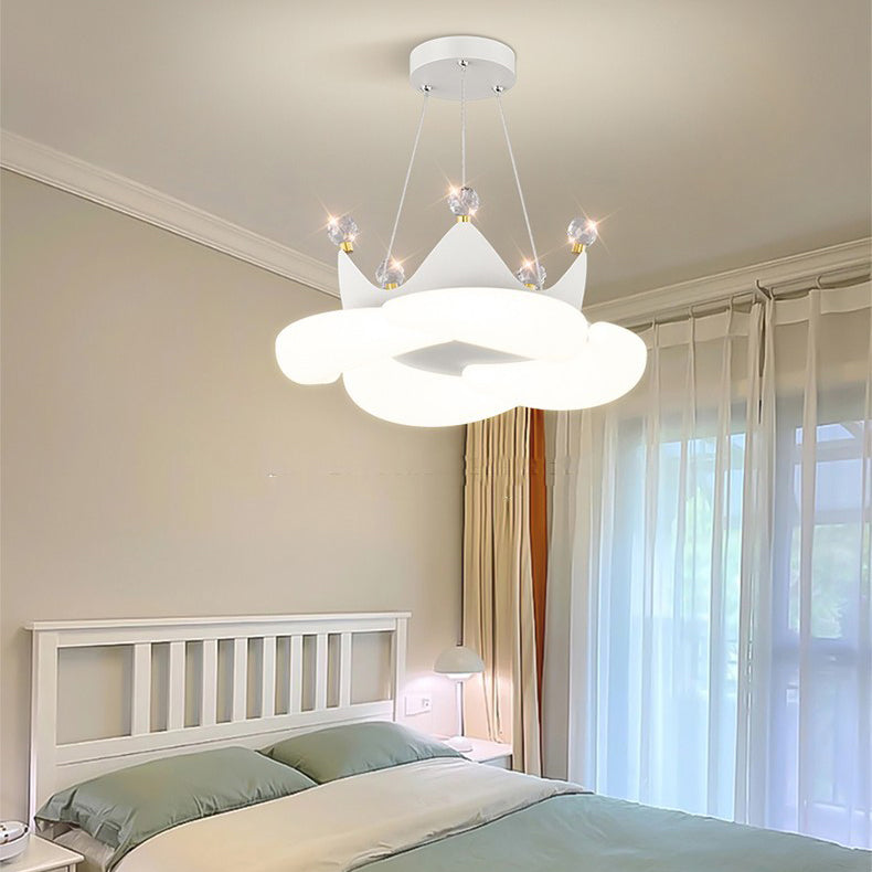 Lámpara colgante LED de sombra redonda PE con corona de cristal creativa contemporánea para dormitorio 