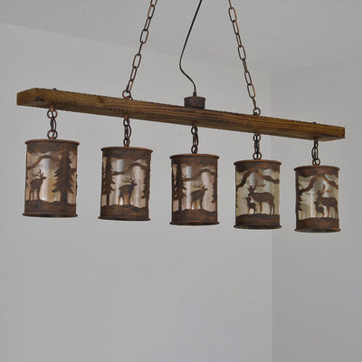 Industrielle Retro Kreative Lange Streifen Holz Zylinder Lampenschirm 3/5-Licht Kronleuchter 