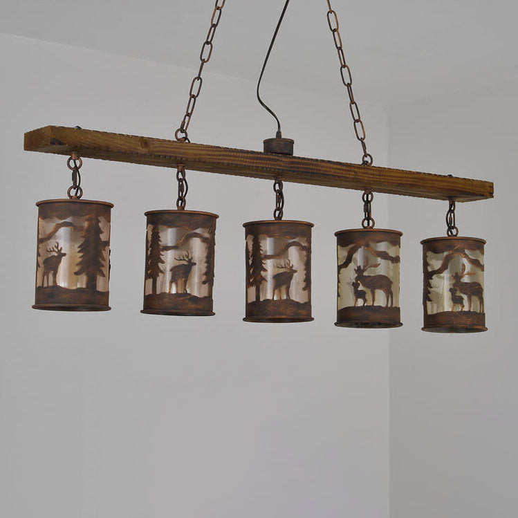 Industrielle Retro Kreative Lange Streifen Holz Zylinder Lampenschirm 3/5-Licht Kronleuchter 