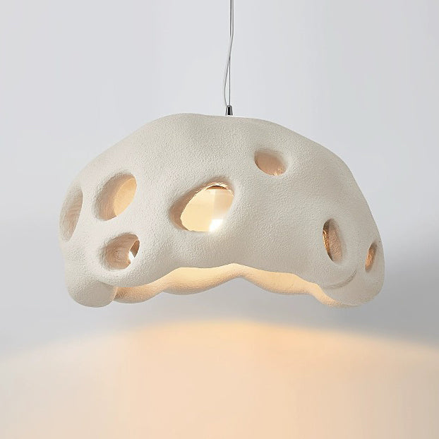 Suspension Luminaire Rond Japonais Traditionnel en Résine Creuse à 1 Lumière pour Salon 