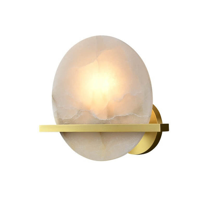 Modern Luxury Round Disc Round Marble Copper 1-Light Wall Sconce Lamp for Living Room
