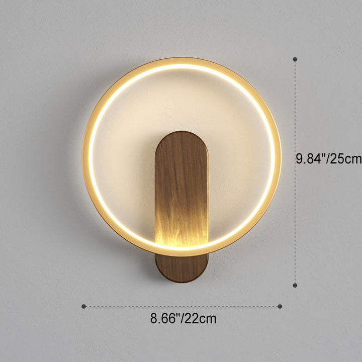 Applique murale LED ovale ronde minimaliste moderne en grain de bois et fer pour salon 