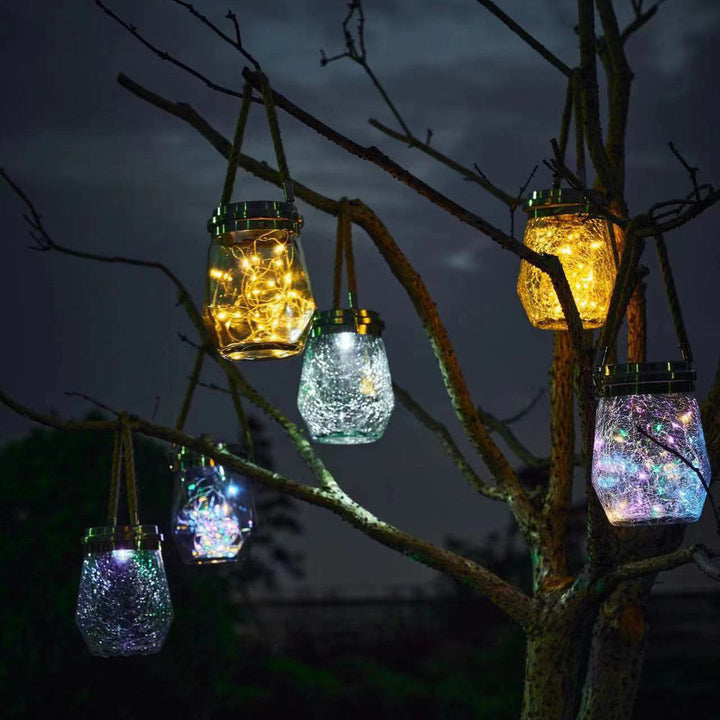 Contemporary Creative Metal Glass Rope Solar Crackle Jar Waterproof Hanging LED Outdoor Light For Outdoor Patio