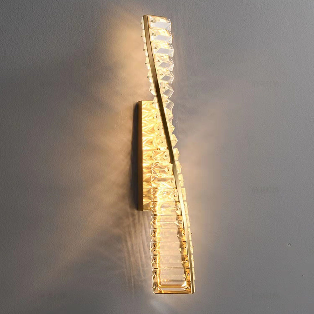 Lámpara de Aplique de Pared LED de Cristal de Hierro con Ola de Rayas Largas de Lujo Moderno para Dormitorio 