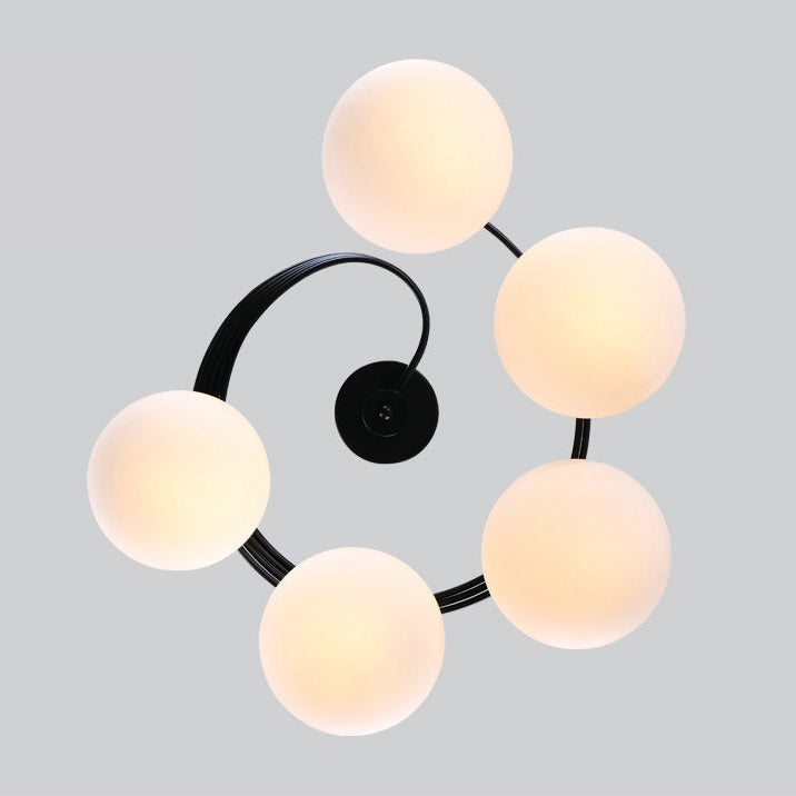 Lustre de plafond semi-encastré moderne minimaliste à ligne courbée ovale en fer et verre 3/5 lumières pour salon 