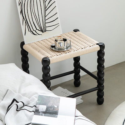 Tabouret rectangulaire traditionnel chinois en osier avec pieds en bois pour le salon 