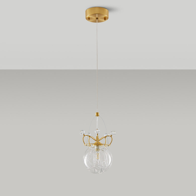 Moderne Luxus Crown Orb Alle Messing Glas 1-Licht Pendelleuchte für Schlafzimmer 