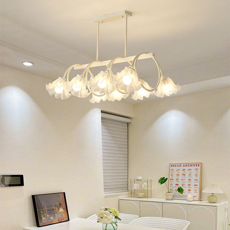 Modern Minimalist Cream Flower Iron Glass 6/8 Light Island Light Chandelier For Dining Room