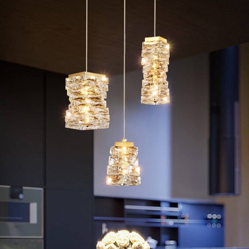 Moderne Luxus Edelstahl Kristall Unregelmäßige Spalte LED Pendelleuchte Für Wohnzimmer 