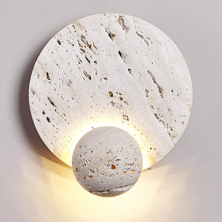 Moderne minimalistische Creme-Doppelscheibe aus weißem Travertin LED-Wandleuchte 
