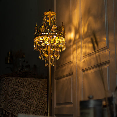 Traditionelle Luxus Kupfer Messing Kristall Krone Anhänger 3-Licht Stehlampe für Schlafzimmer 