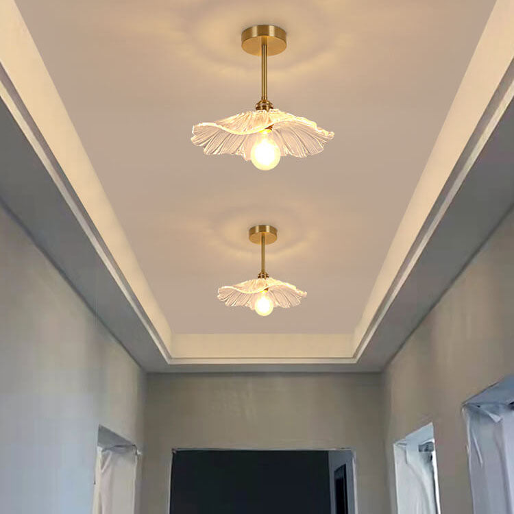 Moderne Luxus Messing Glas Blumenförmige 1-Licht Semi-Flush-Montage Deckenleuchte 