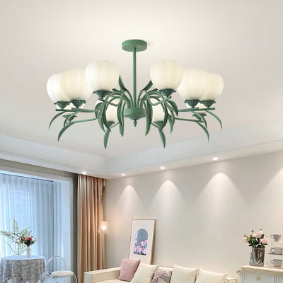 Contemporary Creative Iron Glass Flower Shape 3/6/8/10-Light Chandelier For Living Room