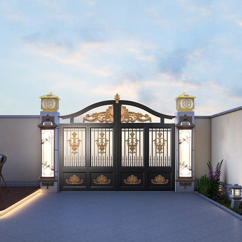 Traditionelle chinesische rechteckige Aluminiumglas-Solar-LED-Wandleuchterlampe für Garten