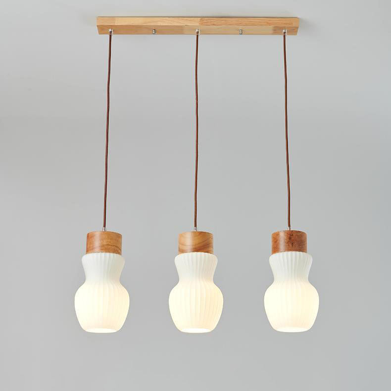 Pantalla de botella de vidrio con costillas de madera tradicional japonesa 1/3 luces lámpara colgante para la sala de estar 