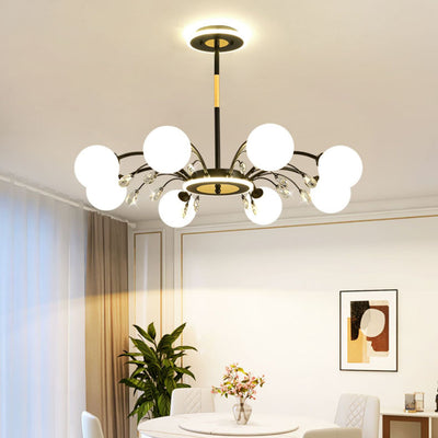 Moderner Mid-Century Eisen Kugelglasschirm 6/8/10-Licht Kronleuchter für Wohnzimmer 