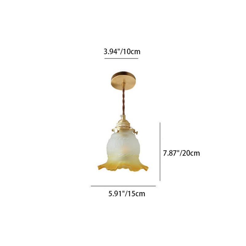 Traditional Japanese Glass Flower Copper 1-Light Pendant Light For Living Room