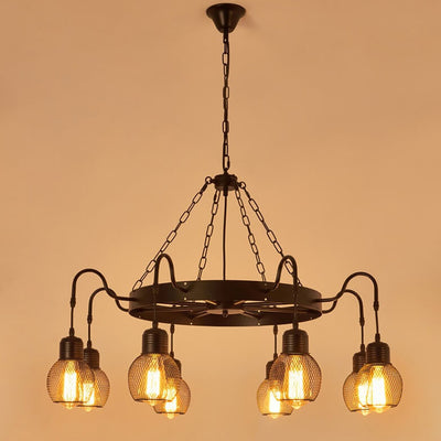 Traditional Colonial Round Mesh Iron 6/8/12 Light Chandelier For Living Room