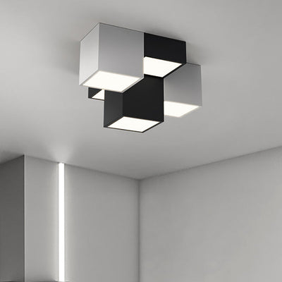 Modern Minimalist Cube Iron Acrylic LED Flush Mount Ceiling Light For Living Room