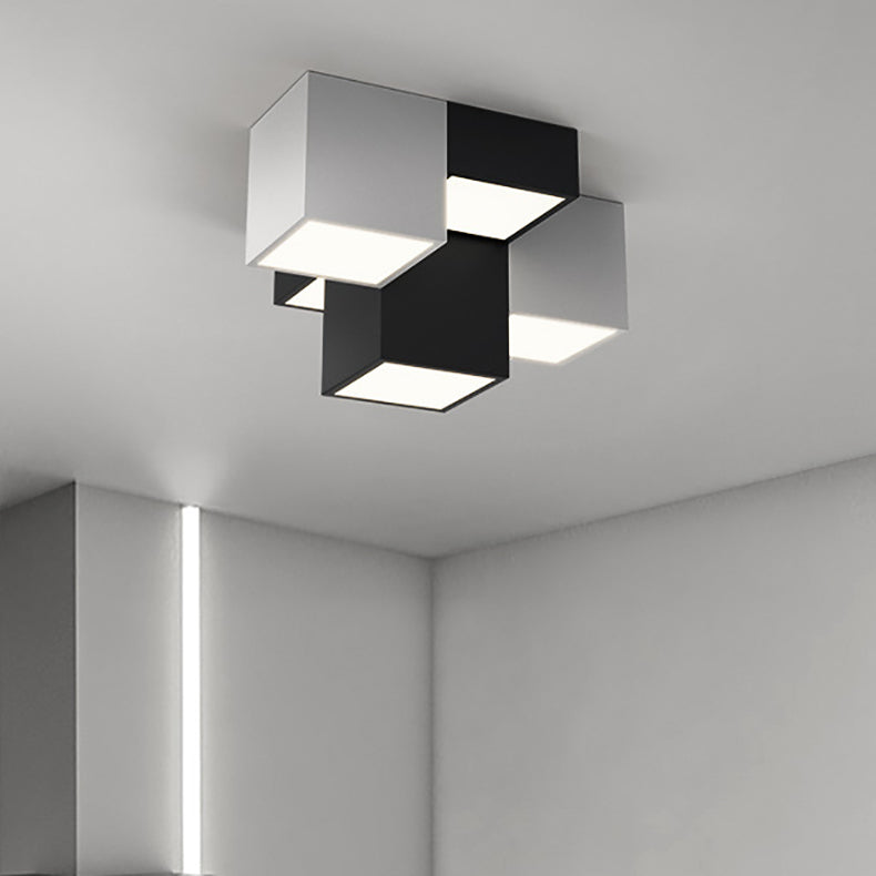 Modern Minimalist Cube Iron Acrylic LED Flush Mount Ceiling Light For Living Room
