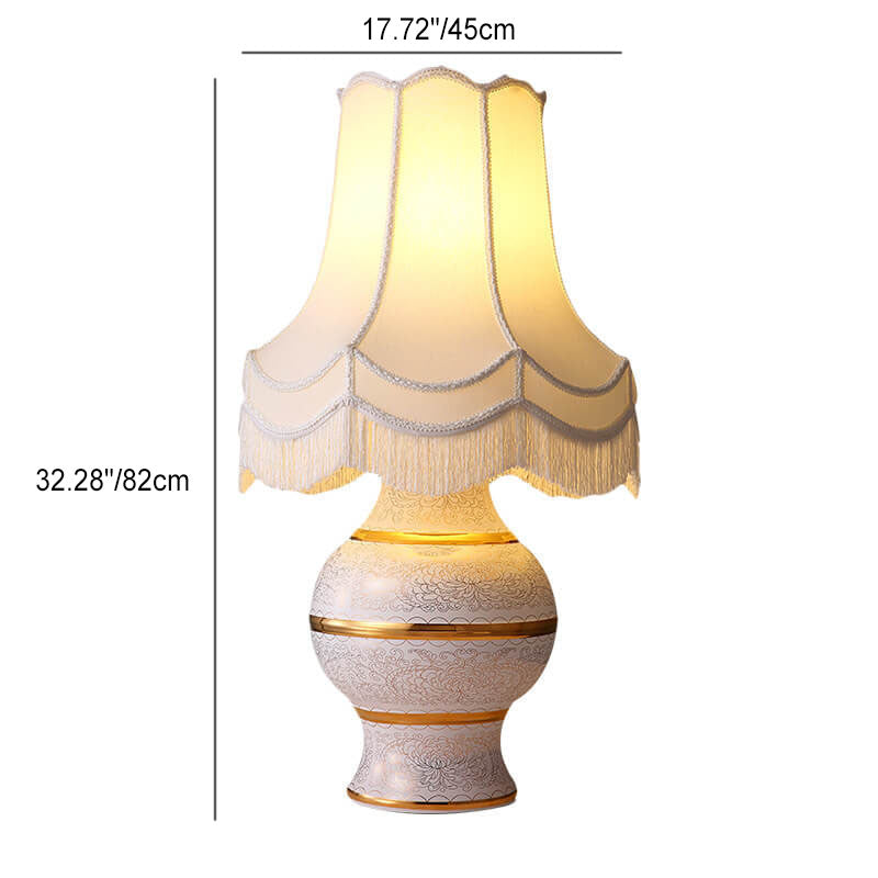 Französische moderne Vase Basis Keramik Kupfer Stoff 1-Licht Tischlampe 