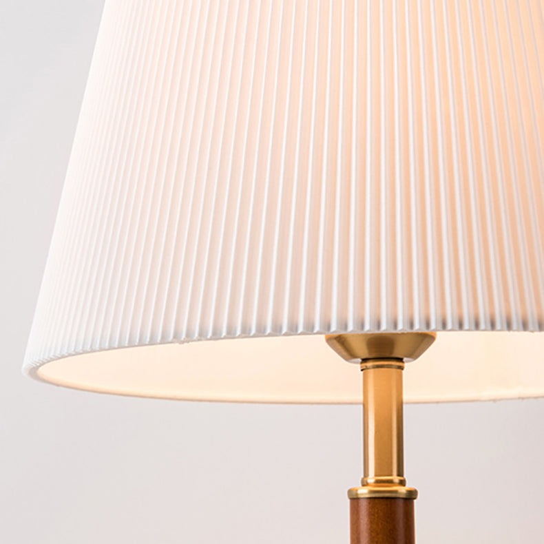 Traditionelle Vintage Plissee Stoff Schatten Holz Basis 1-Licht Tisch Lampe für Schlafzimmer 