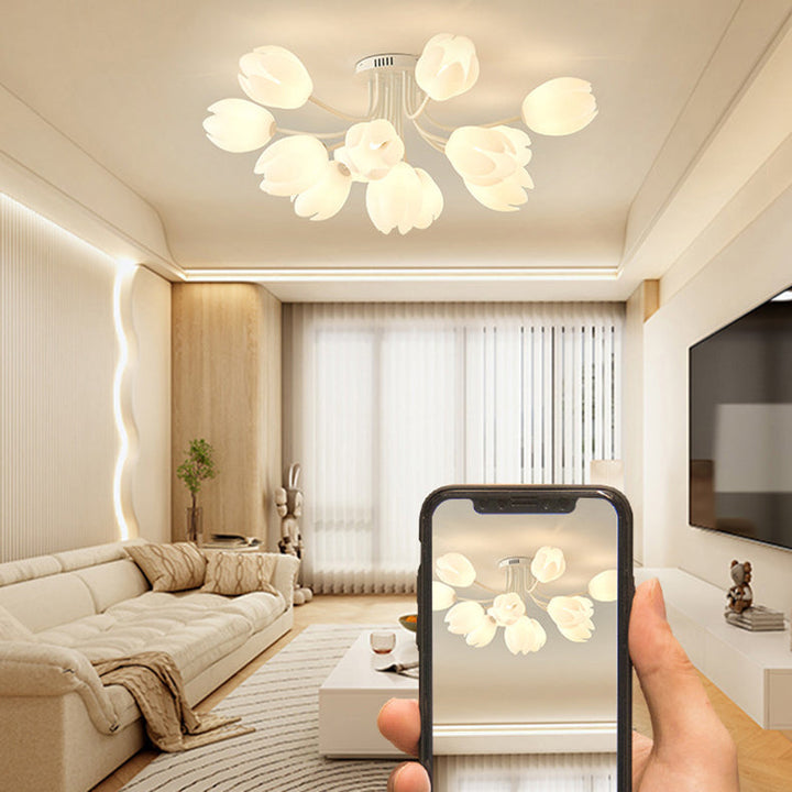 Modern Art Deco Tulip Flower Design 3/7/11/13 Light Semi-Flush Mount Ceiling Light For Living Room