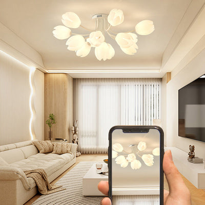 Modern Art Deco Tulip Flower Design 3/7/11/13 Light Semi-Flush Mount Ceiling Light For Living Room