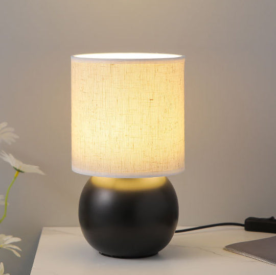 Lampe de table LED en céramique vintage traditionnelle ronde avec tissu pour chambre 