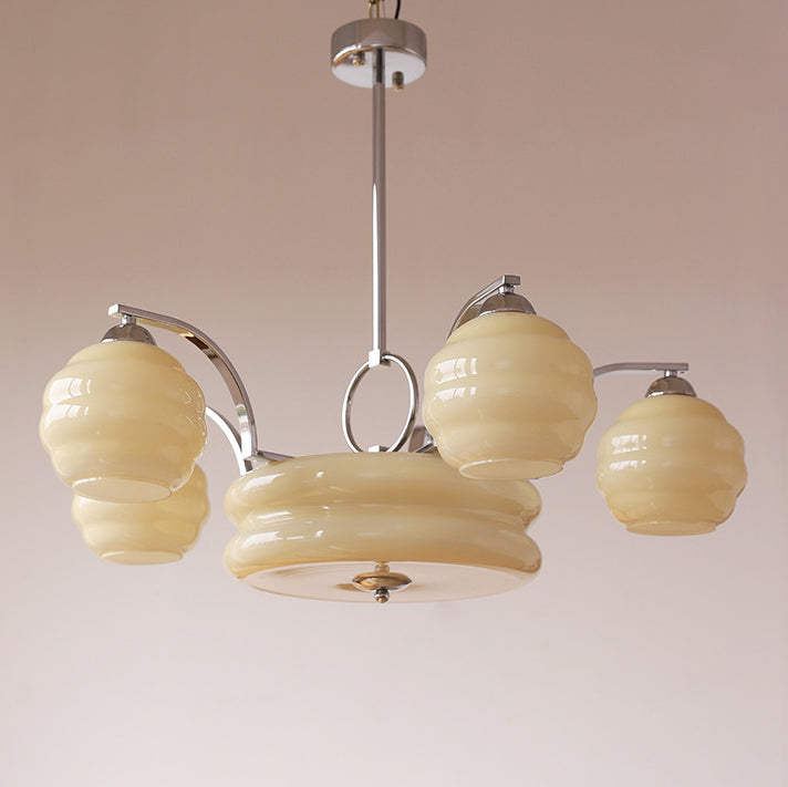 Lustre Moderne à Branches Courbées Style Mi-Siècle avec Baguette Ronde et Globes en Verre et Fer 4/6/8 Lumières pour Salon 