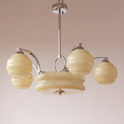 Moderner Mid-Century-Zweig mit gebogener Stange, runde Kugel, Eisenglas, 4/6/8 Lichter, Kronleuchter für Wohnzimmer
