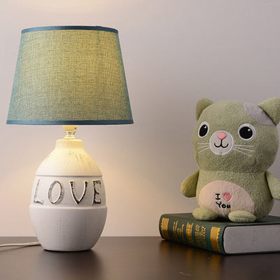 Moderne minimalistische runde Keramik Basis Stoff 1-Licht Tischlampe für Schlafzimmer 