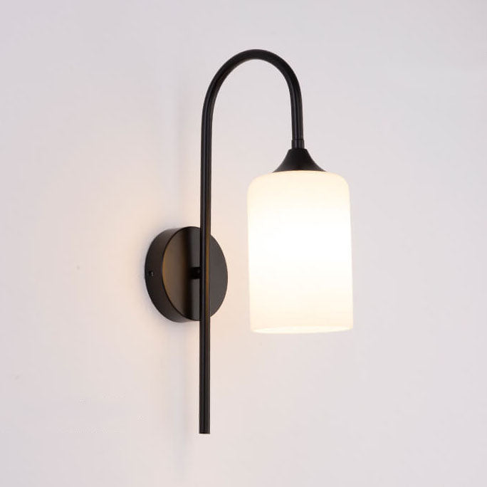 Modern Minimalist Glass Cylindrical Shade Bending Arm 1-Light Wall Sconce Lamp