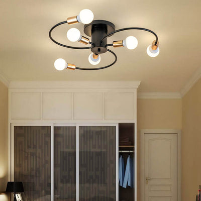 Moderne Mid-Century Runde Eisen 6/8 Licht Semi-Flush Deckenleuchte für Wohnzimmer 