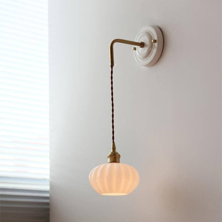 Modern Minimalist Round Glass Iron Ceramic Base 1-Light Wall Sconce Lamp For Living Room &amp; Bedroom