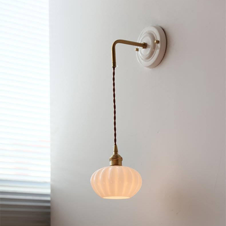 Japanese Minimalist Glass Round Ceramic Base 1-Light Wall Sconce Lamp