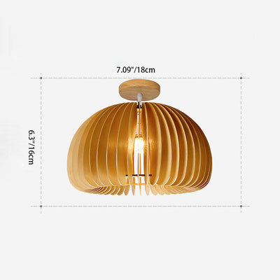 Contemporary Retro Wooden Pumpkin Shape 1-Light Semi-Flush Mount Ceiling Light For Bedroom