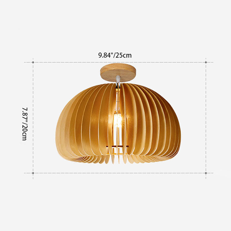 Contemporary Retro Wooden Pumpkin Shape 1-Light Semi-Flush Mount Ceiling Light For Bedroom