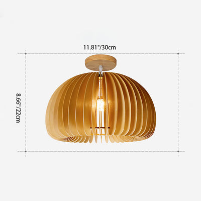 Contemporary Retro Wooden Pumpkin Shape 1-Light Semi-Flush Mount Ceiling Light For Bedroom