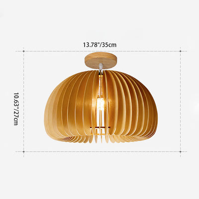 Contemporary Retro Wooden Pumpkin Shape 1-Light Semi-Flush Mount Ceiling Light For Bedroom