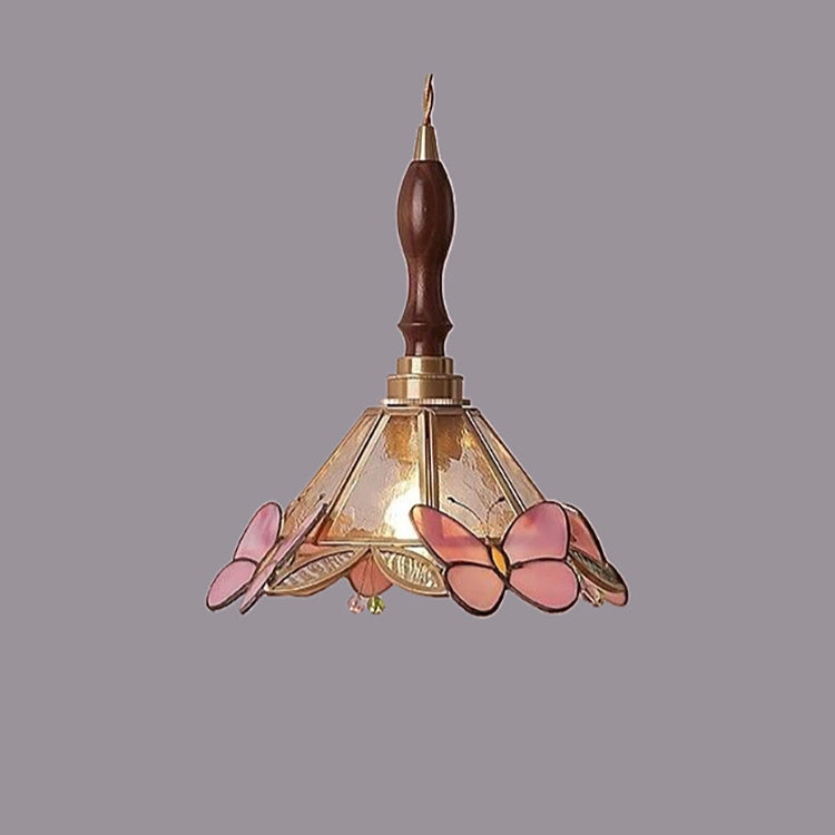 Lustre Suspendu Conique à 1 Lumière en Verre Papillon Japonais Traditionnel pour Salon 
