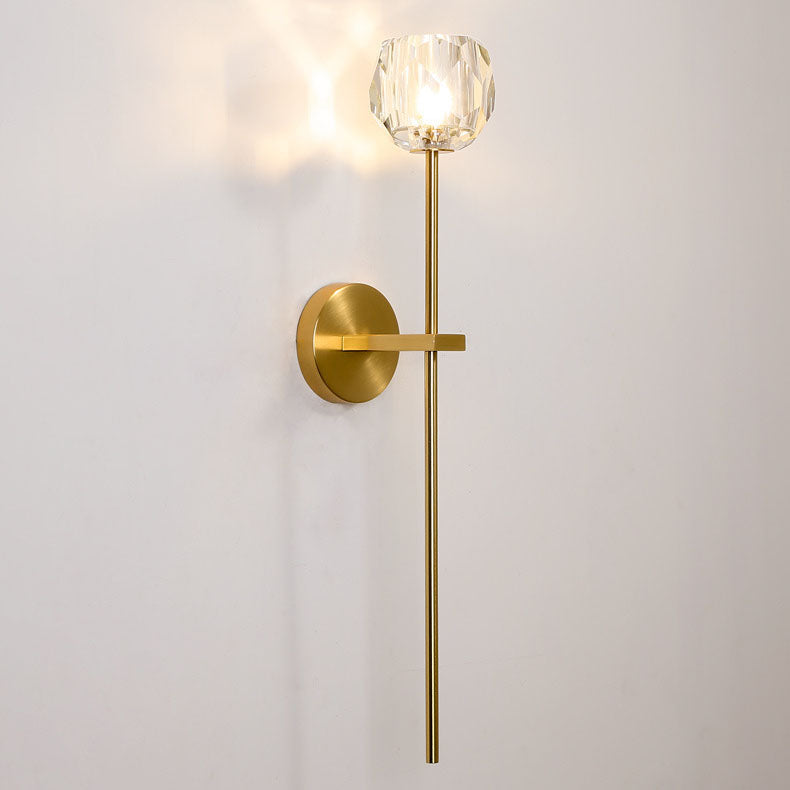 Lámpara de aplique de pared de 1 luz de cristal de hierro con puntal cilíndrico esférico contemporáneo creativo para dormitorio 