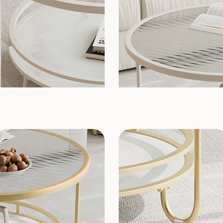 Table basse ronde en verre strié à la simplicité moderne, à deux niveaux, pour le salon 