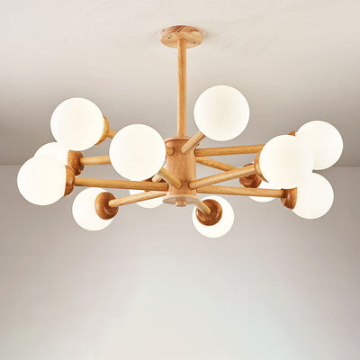 Moderner Mid-Century Gummibaum Ast Rahmen Glas Magic Bean 6/8/12-Licht Kronleuchter für Schlafzimmer 