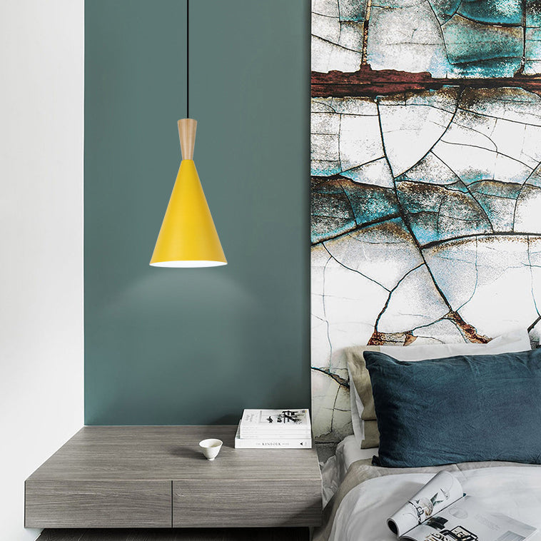 Contemporary Scandinavian Cone Round Aluminum 1-Light Pendant Light For Bedroom