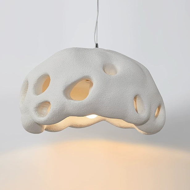 Suspension Luminaire Rond Japonais Traditionnel en Résine Creuse à 1 Lumière pour Salon 