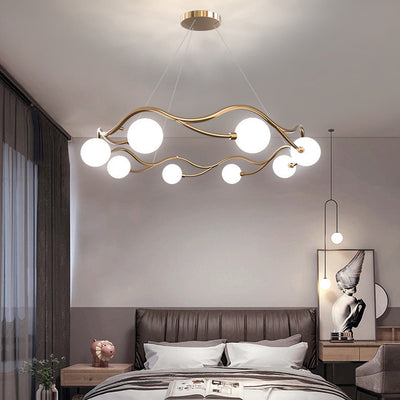 Moderne Nordic Metall Glas Runde Welle Ball Ring 8/10/12 Licht Kronleuchter Für Wohnzimmer 
