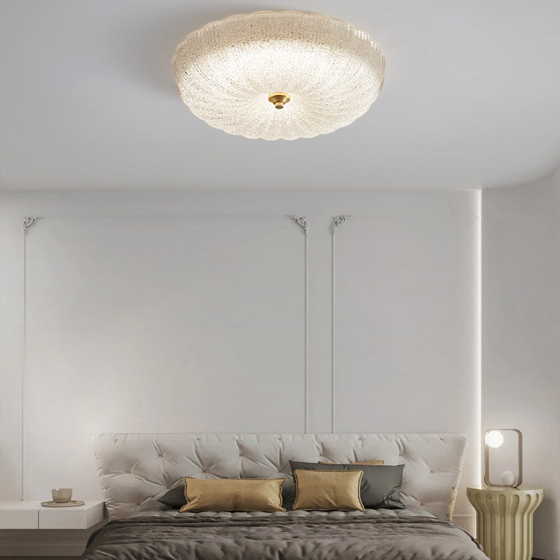 Plafonnier LED rond en verre de cuivre à montage affleurant pour chambre à coucher - Simplicité moderne 